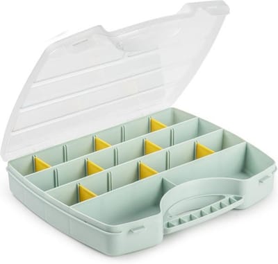 Plasticforte Opbergkoffertje/opbergdoos/sorteerbox - 13-vaks - kunststof - mintgroen - 25 x 21 x 4 cm