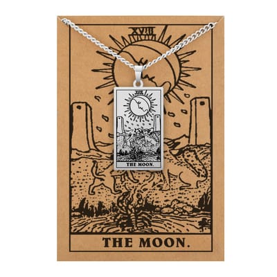 Tarot Ketting XVIII: De Maan / The Moon - Inclusief Rider-Waite Kaart - Zilverkleurig Stainless Steel - 60cm - Pax Amare