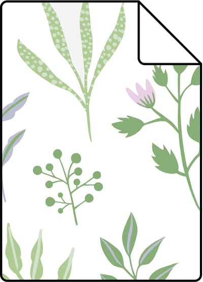 Proefstaal ESTAhome behang bloemmotief in Scandinavische stijl groen en lila paars - 26.5 x 21 cm - 139426-S