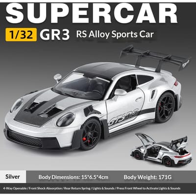 Modèle de Voiture de Sport 911-Gt3 Échelle 1/32 Collection Ornements Alliage Moulé Sous Pression Simulation Éclairage Jouets de Voiture Cadeaux pour Enfants gray