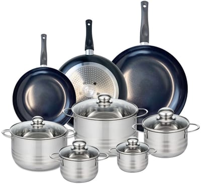 Set van 3 Kookpannen 24, 28 en 32 cm en 5 braadpannen 12, 14, 16, 20 en 24 cm Elo Prima Brillant