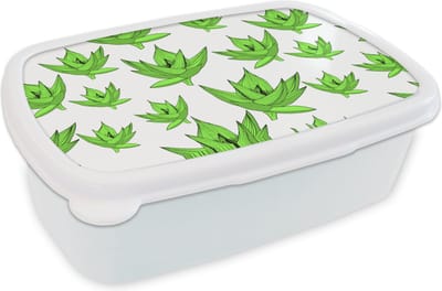 Broodtrommel Wit - Lunchbox - Brooddoos - Aloë Vera - Patronen - Planten - 18x12x6 cm - Volwassenen