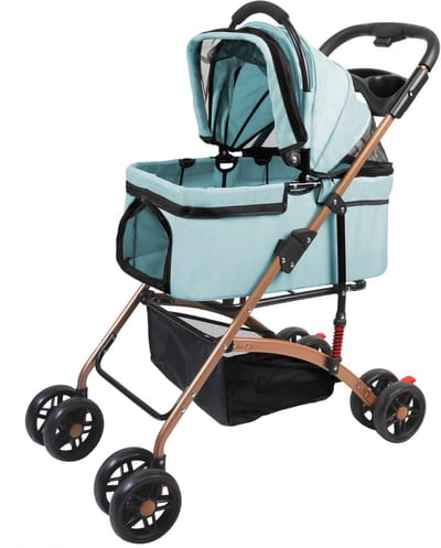 PIPIPOXER-Hondenwagen Opvouwbare hondenbuggy voor honden en katten tot 20 kg met opbergmand Buggy, groen