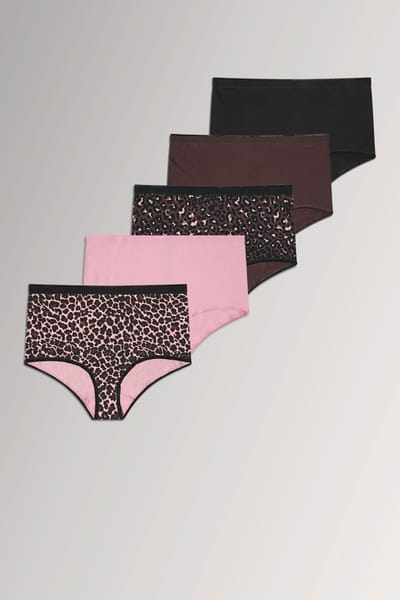 Yours Yourset Set Van 5 Bruine En Roze Maxislips Met Luipaardprintsize 42-44