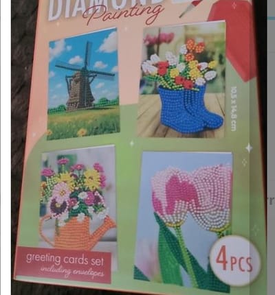 Diamond painting greeting cards set : Hollandse artikelen : molen bloemen- 4 stuks