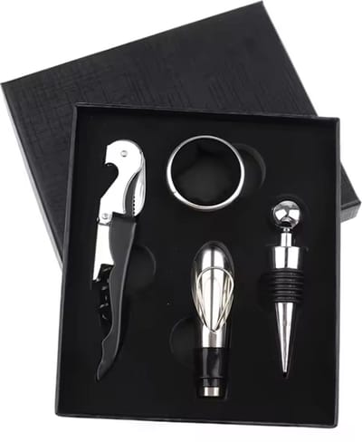 CHPN - Wijnopener Set - Wijn-Accessoires - Geschenkdoos met Wijnopener - Wijnliefhebber - Zwart - Schenktuit - Opener - Wijnstop