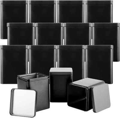 Set van 15 vierkante theedozen met aroma-afsluiting, stapelbaar en ideaal voor thee, rijst en koekjes, 11 x 8 x 8 cm