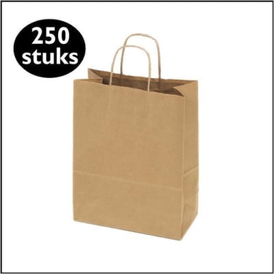 Papieren Draagtas - Kraft Tas - Papieren Tassen - 24x12x31cm - A4 - 250 stuks