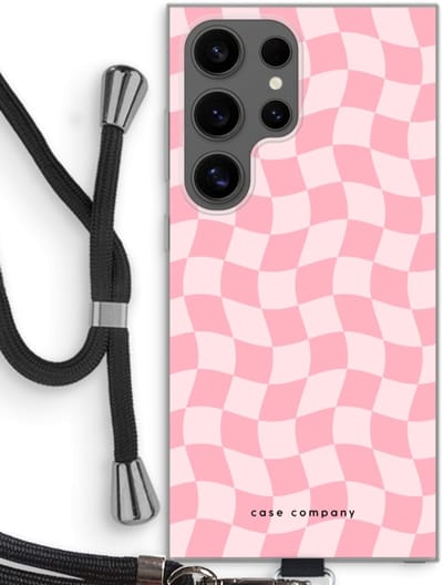 Case Company® - Hoesje met koord geschikt voor Samsung Galaxy S24 Ultra hoesje met Koord - Grid Roos - Telefoonhoesje met Zwart Koord - Bescherming aan alle Kanten en Over de Schermrand