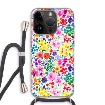 Case Company® - Hoesje met koord geschikt voor iPhone 14 Pro hoesje met Koord - Little Flowers - Telefoonhoesje met Zwart Koord - Bescherming aan alle Kanten en Over de Schermrand
