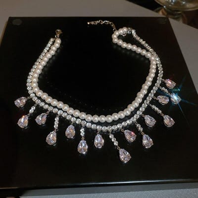 Mode Glanzende Zirkoon Chokers Kettingen Voor Vrouwen Multilayer Imitatie Parel Ketting Voor Feest Bruiloft Sieraden gray