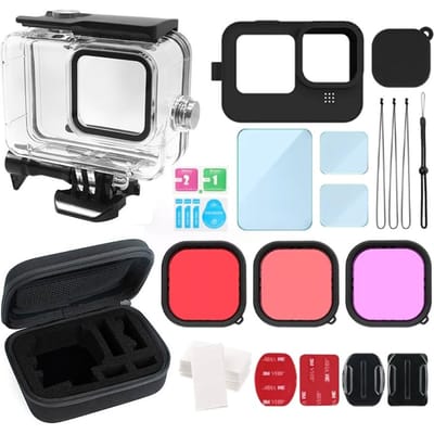 Waterdichte hoes voor actiecamera Waterdichte set met 2 stuks siliconen beschermers + 3 stuks gehard