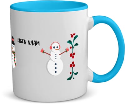 Akyol - kerst sneeuwpoppen met eigen naam koffiemok - theemok - blauw - Kerstmis - kerst beker - winter - kerst - christmas - kerst cadeau - 350 ML inhoud