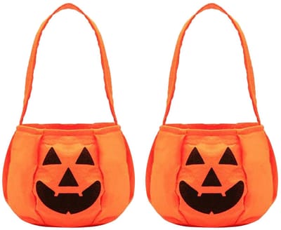 Dailygoods- Snoepzakken Halloween - 2 Stuks - Pompoen Emmer/Manden - Herbruikbaar - 20x28x13 cm - Stevige Handgreep - Ruim Ontwerp - Trick Or Treat Tas