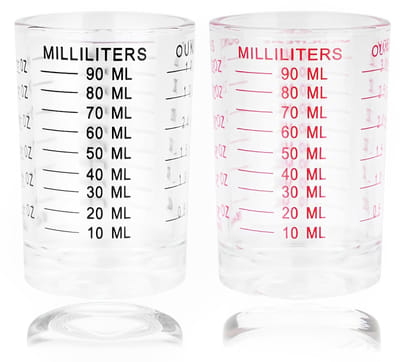 Maatbekers 90 ml, cocktailmaatbeker, maatbeker cocktailmaatbeker klein, maatbeker glas, cocktailaccessoires, voor keuken, bar, party, cocktail, tequila, wodka, koffie (zwart, rood)