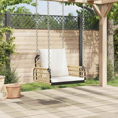 vidaXL - Schommelstoel - met - kussens - 63x58x39 - cm - poly - rattan - en - staal
