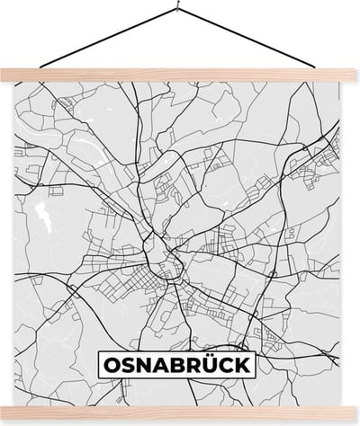 Posterhanger incl. Poster 40x40 cm - Schoolplaat - Stadskaart - Duitsland - Plattegrond - Osnabrück - Kaart - Textielposter - Blanke latten - Stadskaart
