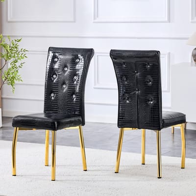 MODENUIT Eetkamerstoel - Set Van 2 - Gestoffeerd Met Kristalgesp - Voor Eetkamer - Metaal En PVC - Zwart