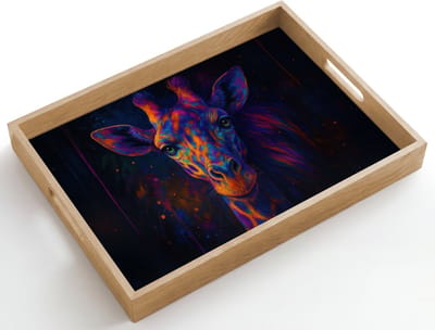 Dienblad hout 50x35 cm - Schootdienblad - Giraffe - Gekleurd - Verfspatten - Borrelplank rechthoek - Plateau dienbladen