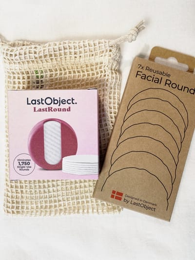 Last Object - Last Round wattenschijfjes - fuchsia rood - 1 houder met 14 wattenschijfjes + bio katoenen wasnetje - herbruikbare wattenschijfjes - wasbare wattenschijfjes - met navulling en wasnetje