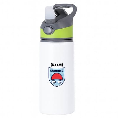 Hacebo® - swimming met je eigen naam waterfles met rietje groen - Zwemmen - sport liefhebbers - mensen die houden van zwemmen - zwemdiploma - zwemcadeau - verjaardagscadeau - verjaardag - cadeau - kado - geschenk - gift - water fles - 650ML