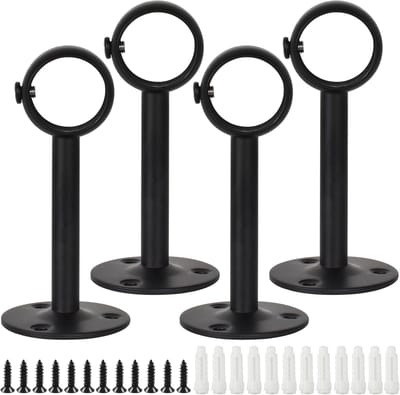 Pack of 4 Ceiling Holders - Curtain Rod - Zwart - RVS - Gordijnroede Houder met Schroeven - 26 mm Binnen Diameter - Handdoekhouder - Wand - Plafond