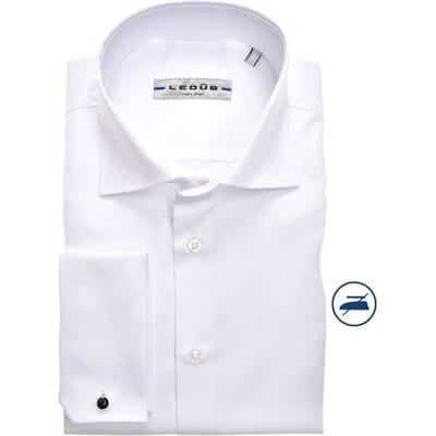 Ledub slim fit overhemd - dubbele manchet - wit twill - Strijkvrij - Boordmaat: 37 (EU maat: S)