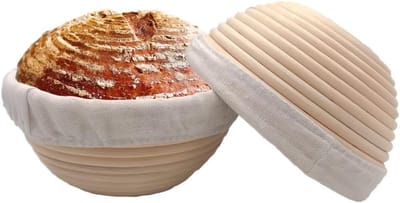 Rijsmandjes Brood - Banneton Mand - Zuurdesem Bakken - Verwijderbare Voering - 18cm Rond - Bruin