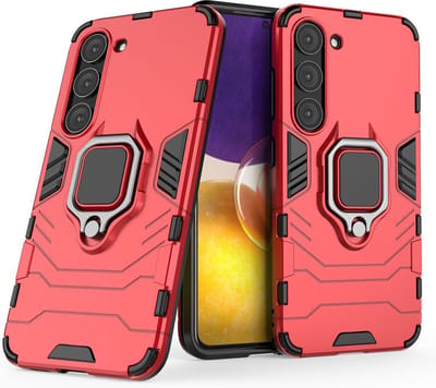 MobyDefend Hoesje - Geschikt voor Samsung Galaxy S23 - Dubbelgelaagde Pantsercase Met Standaard - Rood