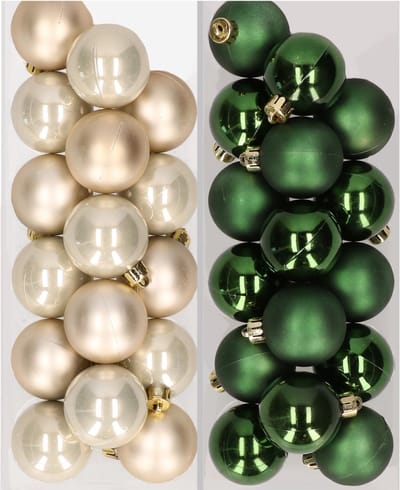 Kleine kerstballen - 32x st - champagne en donkergroen - D4 cm - kunststof - kerstversiering