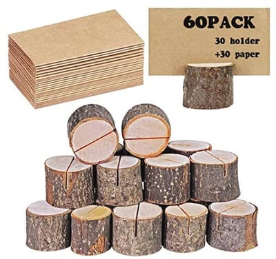 Rustieke Plakkaarthouder van Echt Hout met Houten Schors - Perfect voor Bruiloften en Feesten (30 stuks + Kraftpapier)