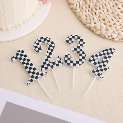 Dailygoods - Raceauto Verjaardagskaars, Zwart-wit Geruite Vlagkaarsen Cijferkaars Happy Birthday Feestdecoratie Taarttopper voor Jongens Kinderen Raceautothema Feestartikelen (Nummer 1)