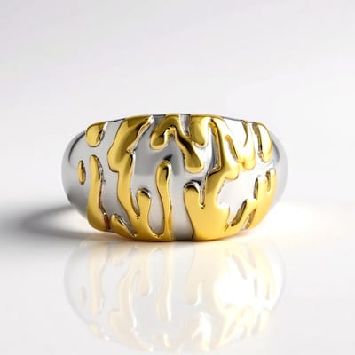 Cavill - Zilveren Ring - 925 Sterling Zilver Geplatineerd - Brede Moderne Damesring - Elegante Ring Maat 17 - Zilver en Goud Accent