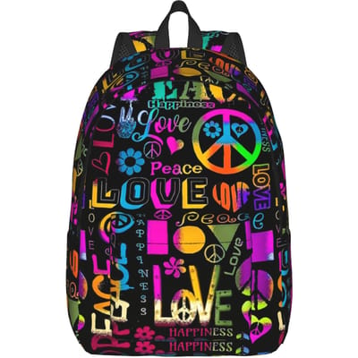 Vrede Bloemig Liefde Patroon Mode Rugzak Sport Student Zakelijk Dagrugzak voor Mannen Vrouwen Laptop Canvas Tassen M