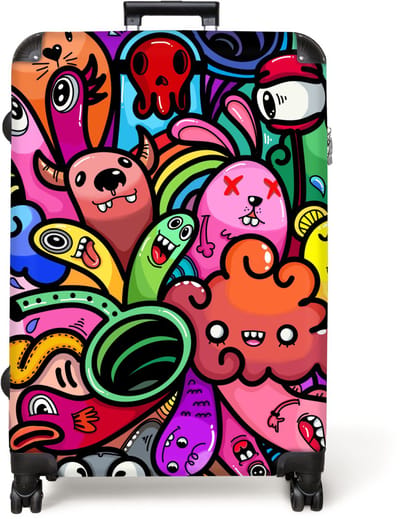 NoBoringSuitcases.com® - Koffer groot - Reiskoffer lichtgewicht - Design - Monster - Regenboog - Grappig - Meiden - Jongens - Rolkoffer met 4 wielen - Grote trolley XL - 98 liter bagage
