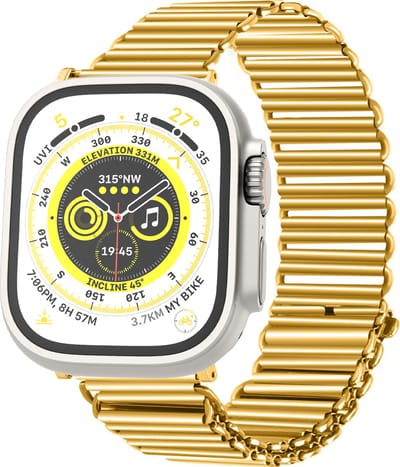 Strap-it Stalen Loop band - Geschikt voor Apple Watch bandje -Series 1/2/3/4/5/6/7/8/9/10/11/SE/SE2/SE3/Ultra (2) - Goud - Staal/metalen Loop bandje met RVS sluiting - iWatch bandje voor maat: 44mm / 45mm / 46mm / 49mm