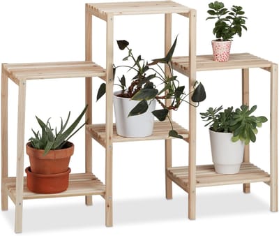 Famanu – Houten plantenrek voor binnen, stabiele plantenetagère, bloemenrek, plantentrap, afmetingen 70 x 89 x 27 cm, naturel