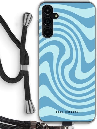 Case Company® - Hoesje met koord geschikt voor Samsung Galaxy A14 hoesje met Koord - Swirl Blauw - Telefoonhoesje met Zwart Koord - Bescherming aan alle Kanten en Over de Schermrand