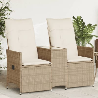vidaXL - Tuinbank - 2-zits - verstelbaar - met - tafel - poly - rattan - beige