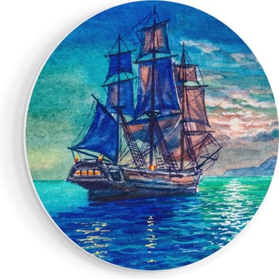 Artaza Forex Muurcirkel Oude Piratenschip Zeilboot Getekend - 90x90 cm - Groot - Wandcirkel - Rond Schilderij - Muurdecoratie Cirkel