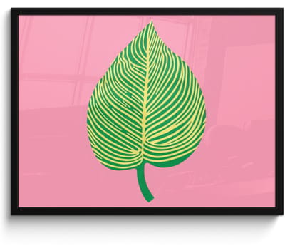 Poster in lijst - Fotolijst 70x50 cm - Posters - Illustratie - Blad - Minimalistisch - Groen - Posterlijst zwart - Decoratie - Wanddecoratie woonkamer - Muurdecoratie slaapkamer