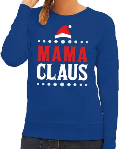 Bellatio Decorations Kersttrui / sweater voor dames - Mama Claus - blauw - Kerstdiner - kantoor XS
