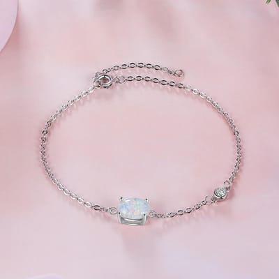 Eenvoudige 925 Sterling Zilveren Ovalen Opaal Armbanden Ketting Schakel Verstelbare Armbanden Bangles voor Vrouwen Bruiloft Sieraden (Lam Hub Fong) gray
