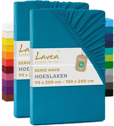 Lavea® Set van 2 Hoeslakens 90x200cm - 100x200cm – 100% Zacht en Ademend Katoen – voor Dikke Matrassen tot 20 cm – Jersey met Elastiek rondom – Aquamarijn