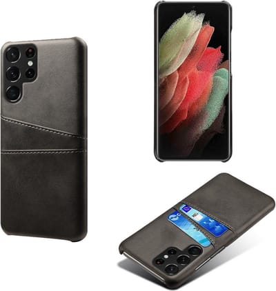 Backcover met Opbergvakjes + PMMA Screenprotector voor Galaxy S22 Ultra _ Zwart