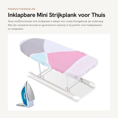 Dailygoods- Strijkplank Draagbaar - Opvouwbaar - Veiligheidsbeugel - Vuurvast Katoen - Mini Strijkplank - Geometrische Print