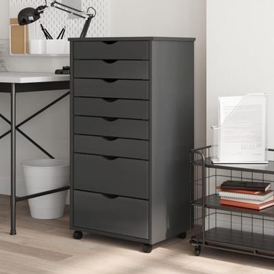 Rollende kast met laden - Archiefkast mobiel - Thuiskantoor organiseren - Massief grenenhout - 53 x 39 x 103 cm