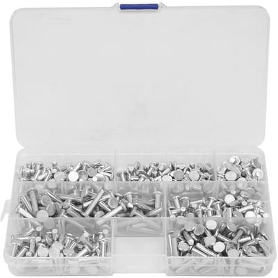 Dailygoods- Klinknagel Assortiment Set 350-Delig - Platte Kop - Aluminium - 4-20mm - Kunststof Doos - Stevige Bevestiging - Klinknagelset