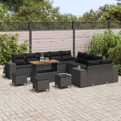 vidaXL - Tuinbank - Set - 14 - st - Zwart - poly - rattan
