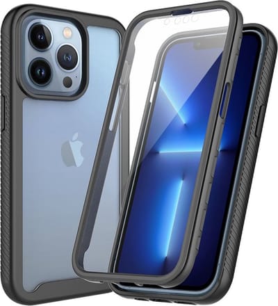 Hoesje Geschikt voor Apple iPhone 13 Pro Max | Met ingebouwde screenprotector | Full Protect valbescherming | Doorzichtig / Zwart